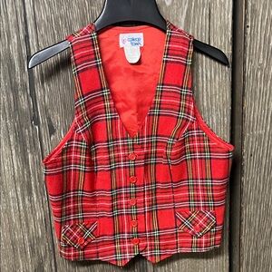 Vintage College Town Red Plaid Vest - Women